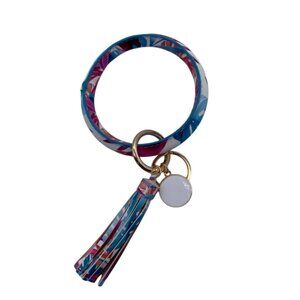 Leather Tassel Bangle Keychain Beach Leaves Design Gold Charms & Rings Wristlet